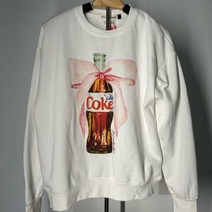 NWT The Laundry Room Diet Coke White Crewneck Sweatshirt with Pink Bow Design Sm